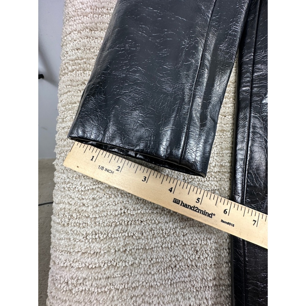 Danielle Bernstein Black Faux Leather Trench Coat Long Jacket Textured Vegan M - Picture 6 of 13